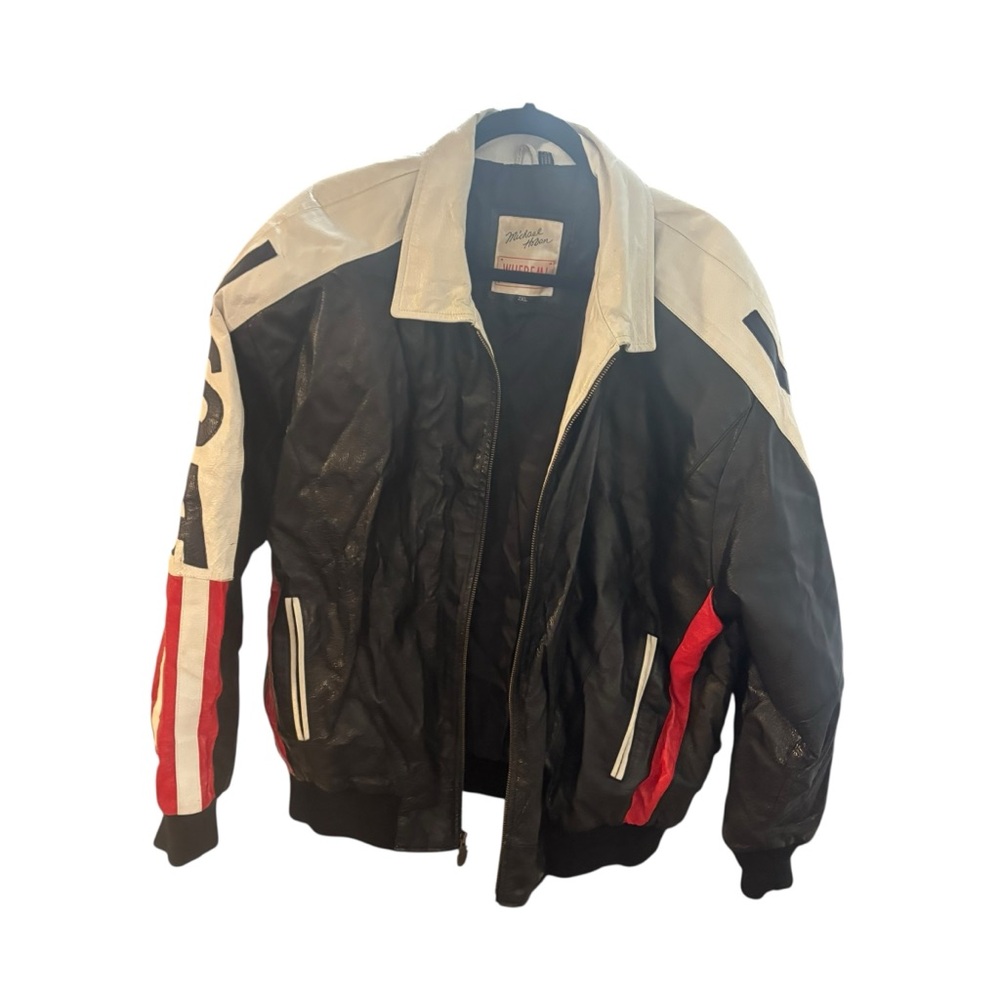 Vintage Michael Hoban Patriot USA American Flag Leather Bomber Varsity Jacket - Picture 2 of 7